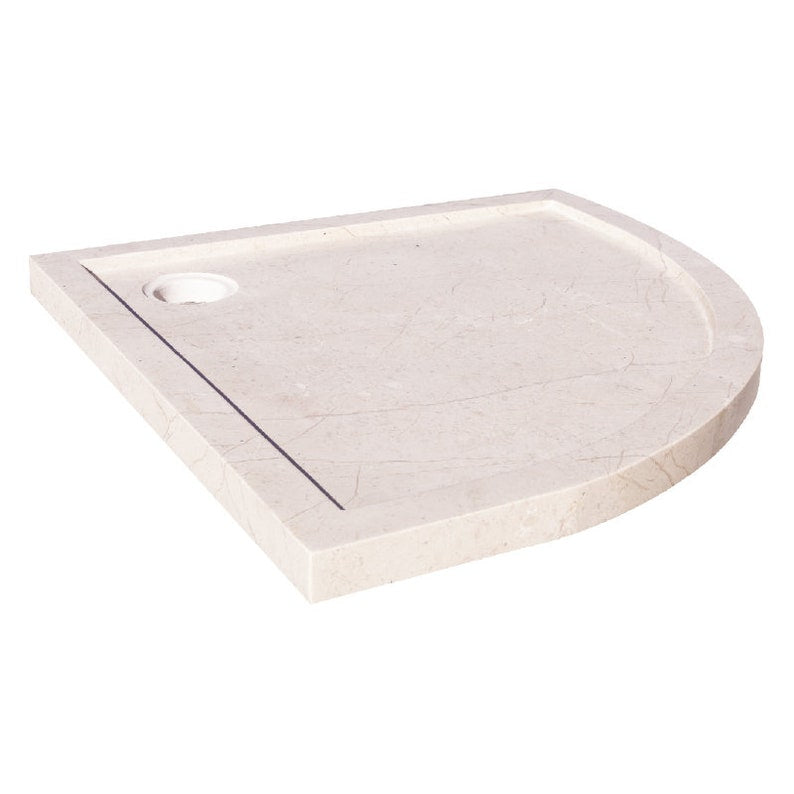 Cream Royal Marble Corner Shower Base Hand-carved from Solid Marble Block (W)36