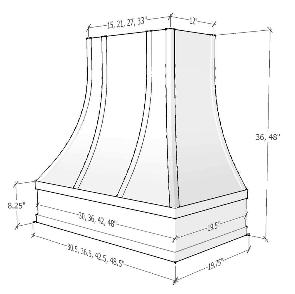 Primed Range Hood With Curved Front, Brass Strapping and Block Trim - 30