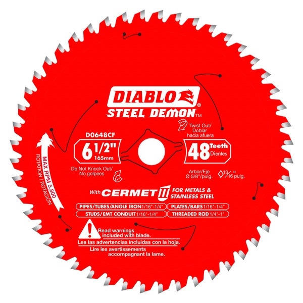 Diablo D0648CFA 6-1/2 in. x 48 Tooth Steel Demon Cermet II Saw Blade for Metals and Stainless Steel