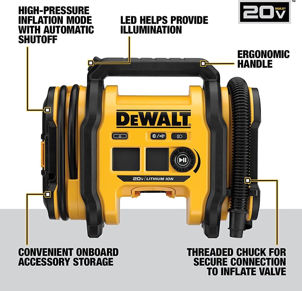 DEWALT DCC020IB 20V MAX* High-Pressure Corded/Cordless Air Inflator (Tool Only)