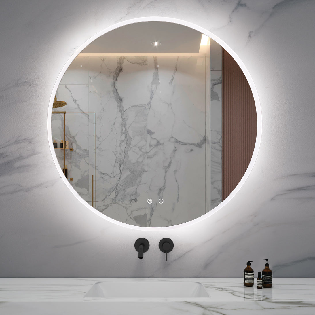 Espejo de pared para baño con luz LED y borde acrílico circular Zeek de 36" con retroiluminación LED MARD36