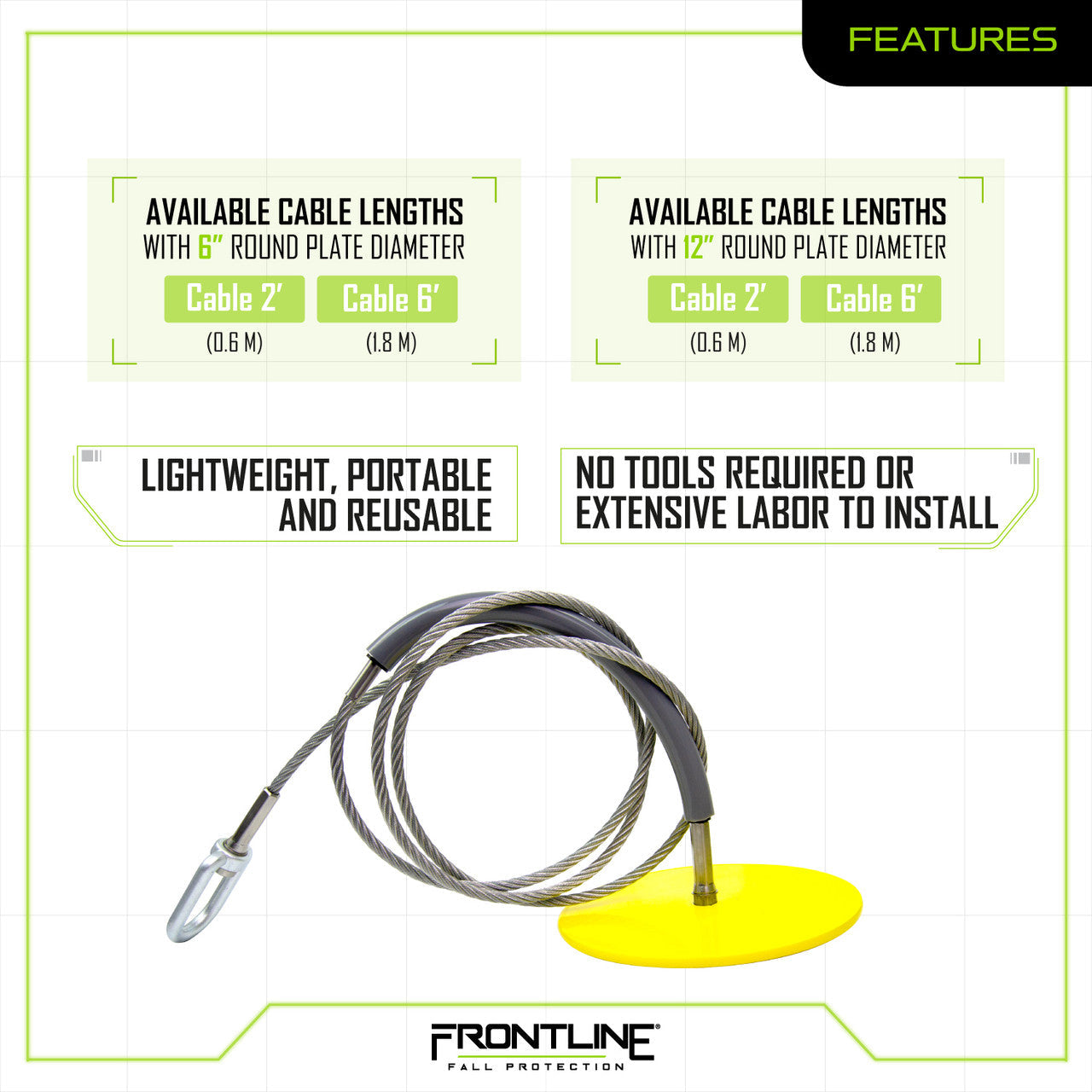 Frontline DT1206 Drop Thru Anchor 12" Round Plate with 6' Cable