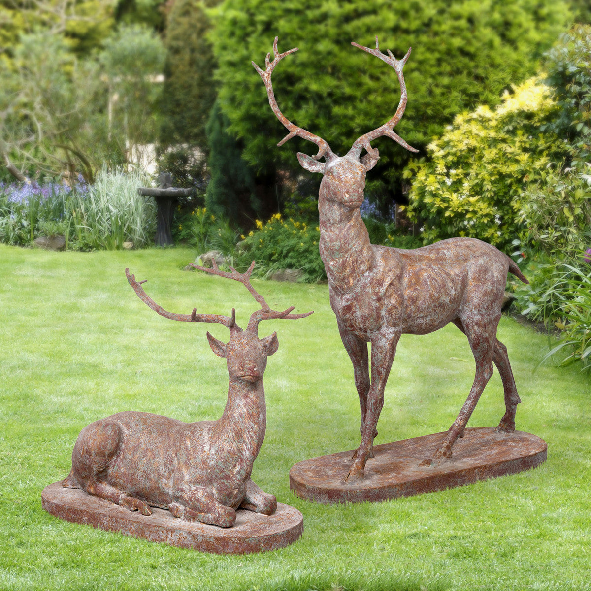 Lovecup Cast Iron Old World Estate Stags Set of 2 L265