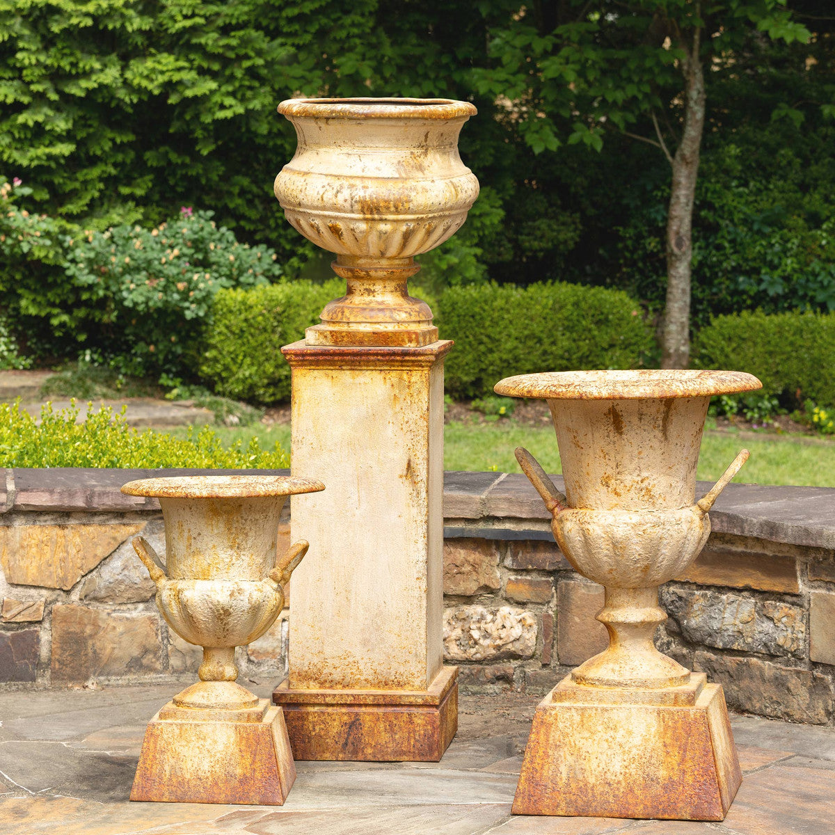 Lovecup Large Metal Portico Urn with Tall Pedestal L202