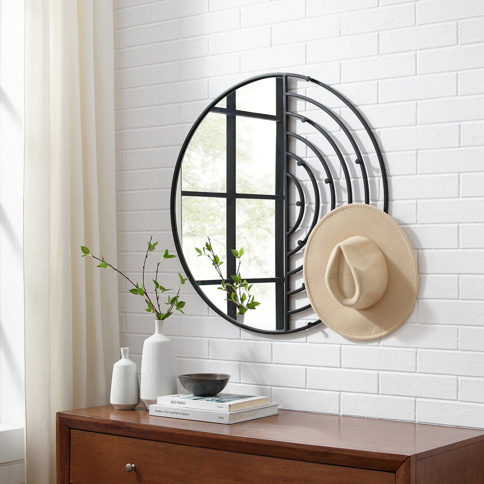 Elle Round Wall Mirror with Hooks