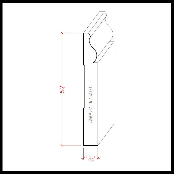 EWBB12 Zócalo colonial de 5-1/4" de alto x moldura de 11/16". Sin terminar 