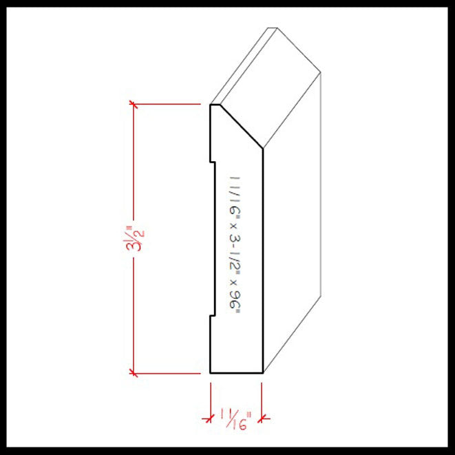 EWBB14 Zócalo con borde biselado de 3-1/2" de alto x moldura de 11/16" sin terminar 