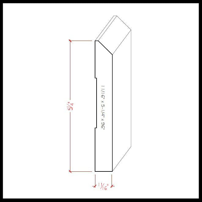 EWBB15 Zócalo con borde biselado de 5-1/4" de alto x moldura de 11/16" sin terminar 