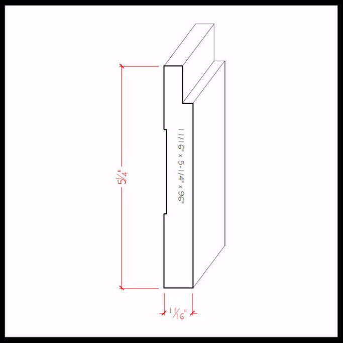 EWBB18 Zócalo con muescas de 5-1/4" de alto x moldura de 11/16". Sin terminar 