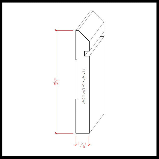 Moldura de zócalo sin terminar EWBB20 con ranura biselada de 5-1/4" de alto x 11/16" 