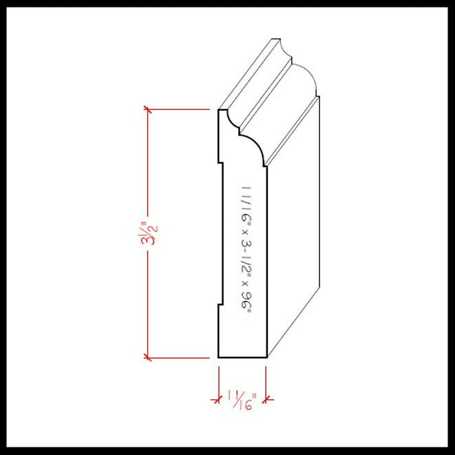 Moldura para zócalo EWBB22 de 3-1/2" de alto y 11/16" de ancho. Sin terminar 