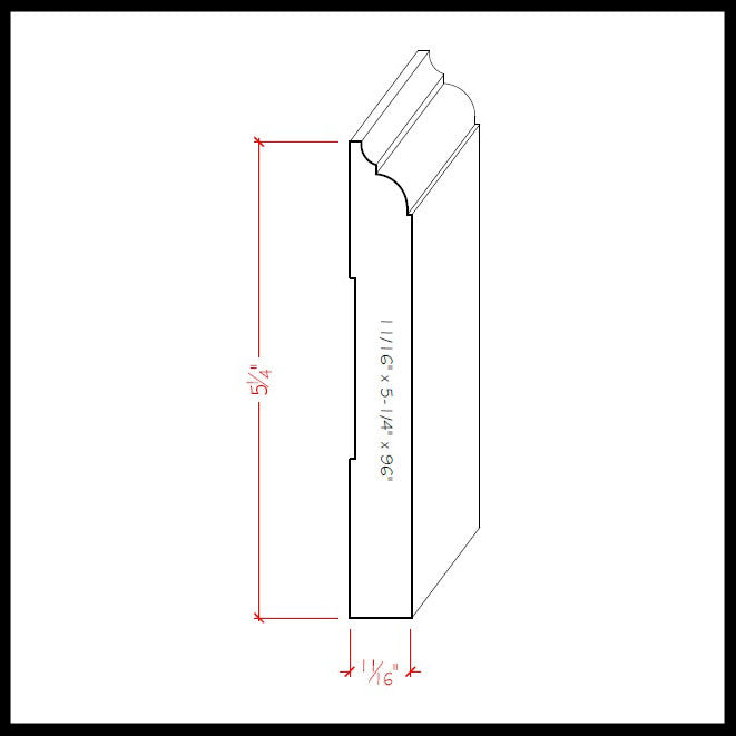 Moldura de zócalo sin terminar EWBB23 de 5-1/4" de alto x 11/16" para borde de nariz y zócalo 