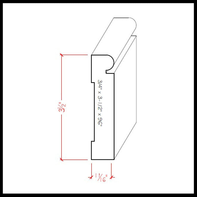 Moldura para zócalo EWBB25 de 3-1/2" de alto x 3/4" de ancho. Sin terminar 