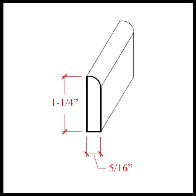 EWBS16 Baseboard Shoe 1-1/4" Tall x 5/16" Flat with Radius. Unfinished