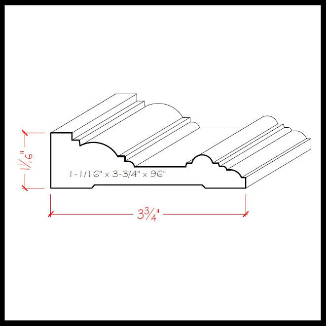 EWCA22 Traditional Casing 3-3/4" wide x 1" Trim. Unfinished Moulding