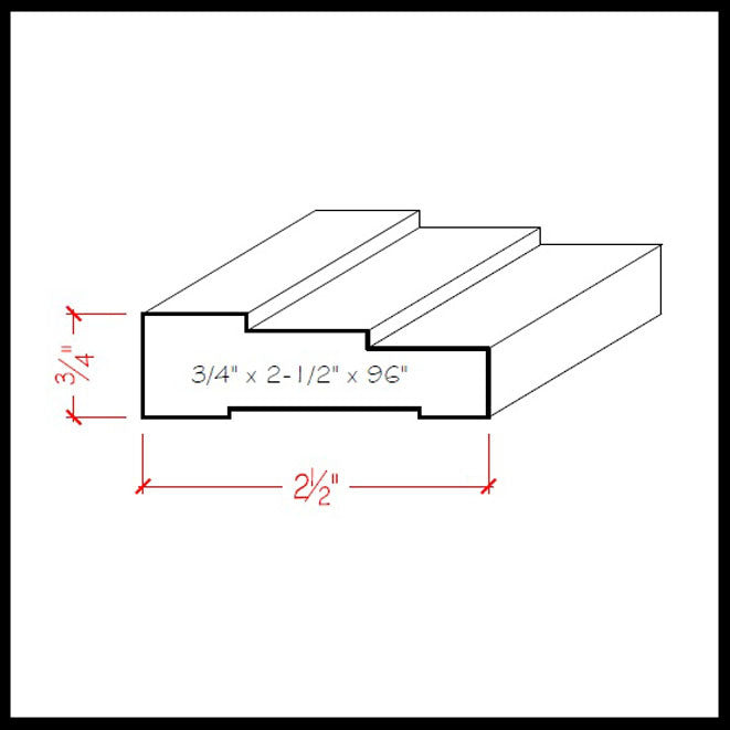 EWCA34 Contemporary 2-1/2" wide x 3/4" Stepped Casing. Unfinished Trim