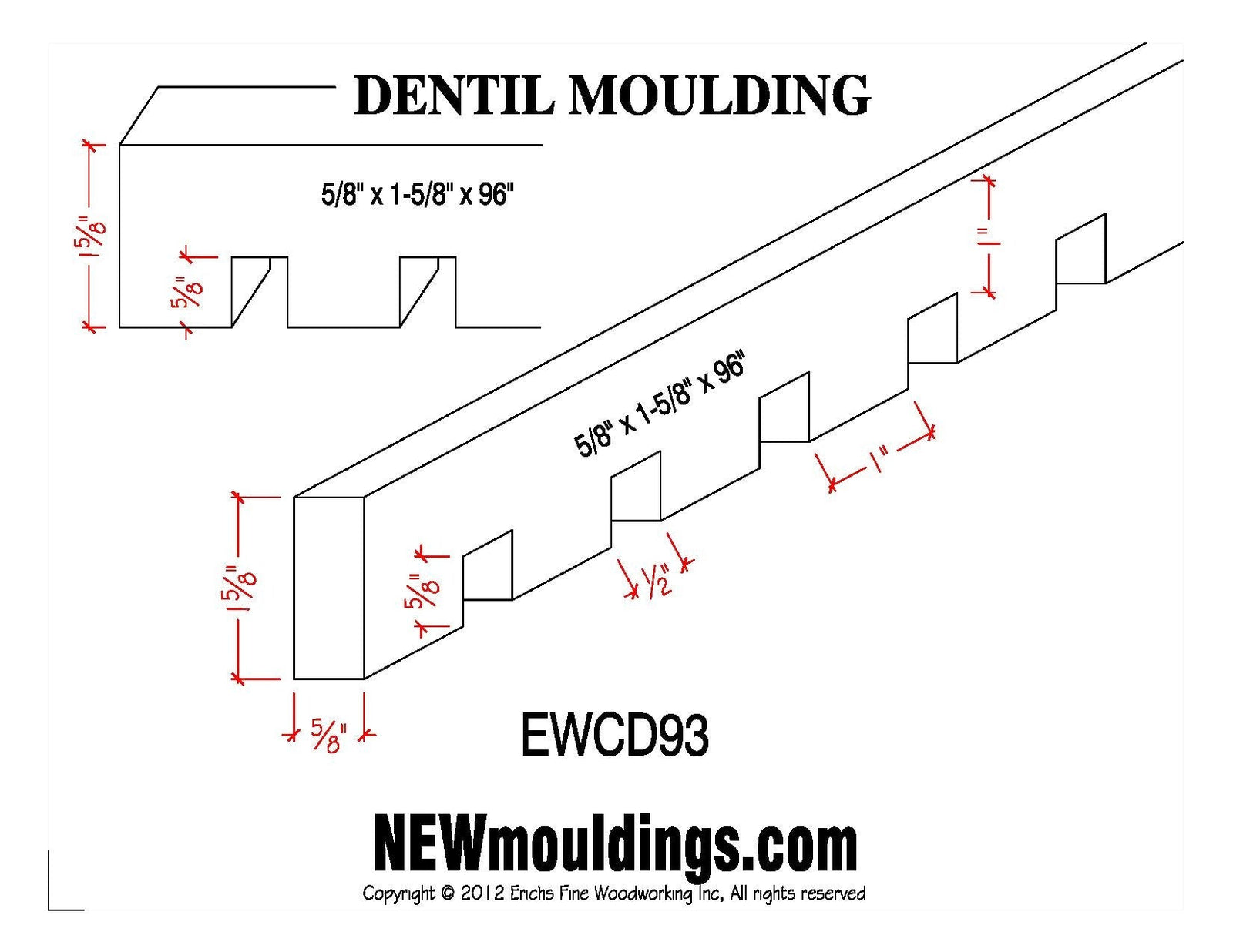 Moldura para dentículos EWCD93 de 1-5/8