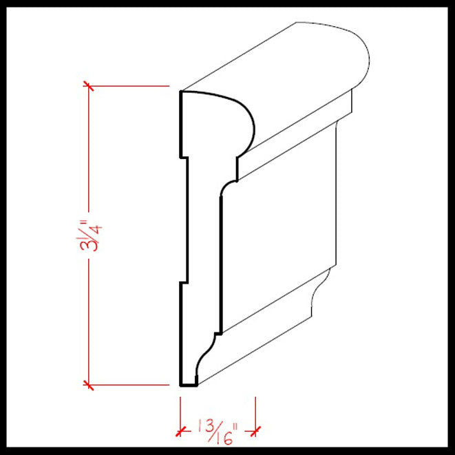 EWCH17 Colonial Chair Rail 3-1/4" Tall x 13/16" Moulding. Unfinished