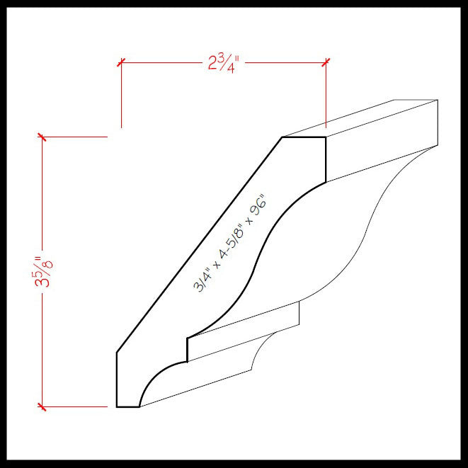 EWCR13 Corona de 3/4" x 4-5/8" sin terminar, 3-5/8" de alto x 2-3/4" de profundidad 