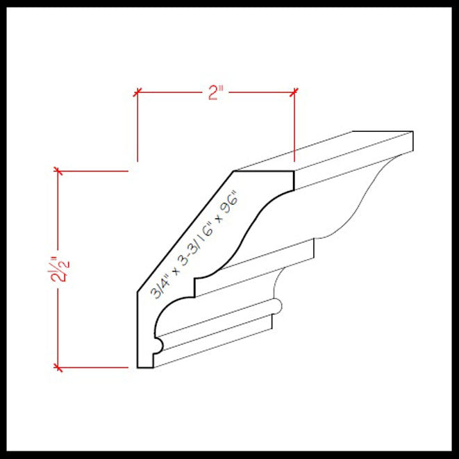 EWCR17 Crown 3/4" x 3-3/16" Unfinished 2-1/2" High x 2" Deep