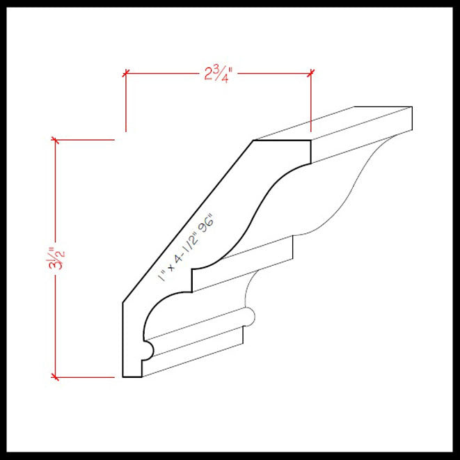 EWCR18 Crown 7/8" x 4-1/2" Unfinished 3-1/2" High x 2-3/4" Deep