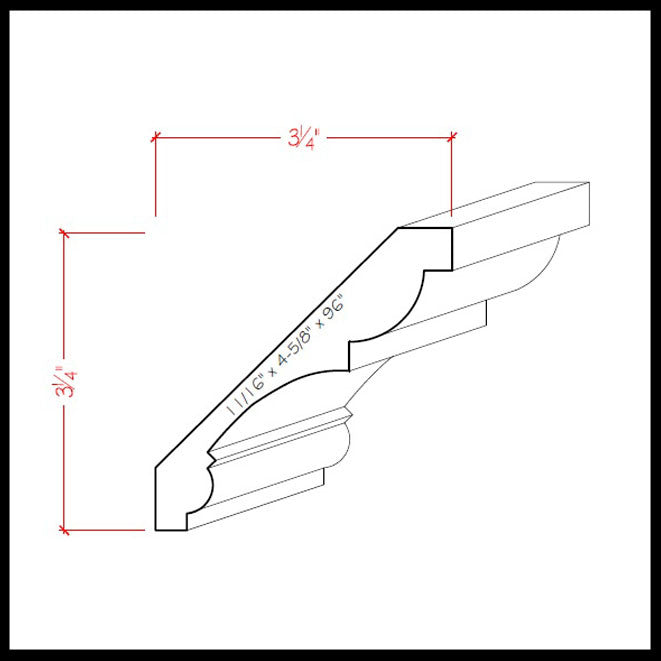 EWCR21 Crown 3/4" x 4-5/8" Unfinished 3-1/4" High x 3-1/4" Deep