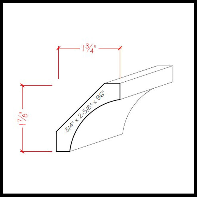 EWCR39 Cove Crown 3/4" x 2-5/8" Unfinished 1-7/8" High x 1-3/4" Deep