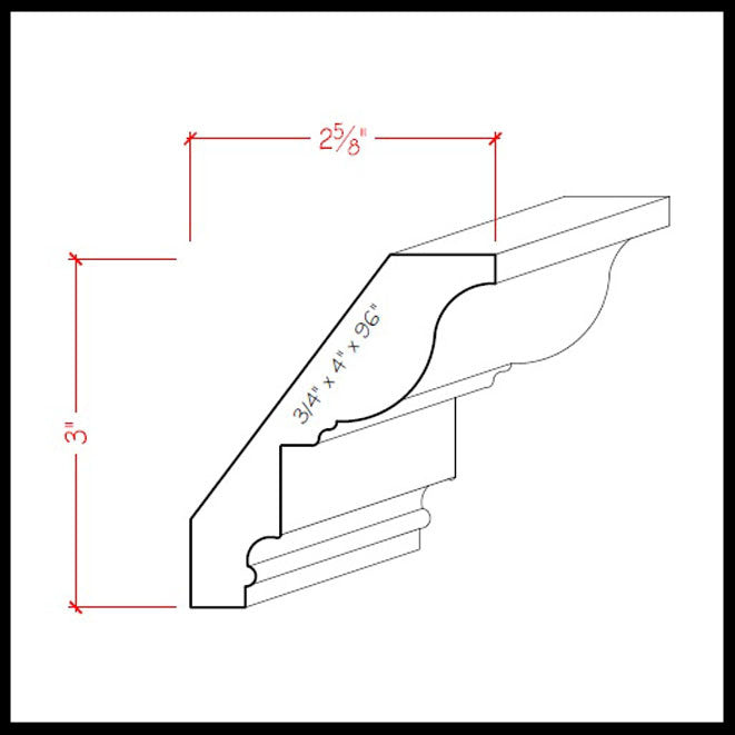 EWCR47 Corona colonial de 3/4" x 4" sin terminar, 3" de alto x 2-5/8" de profundidad