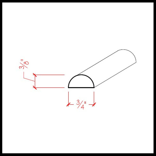 Moldura semicircular EWHR11 de 3/4" de ancho x 3/8". Sin terminar