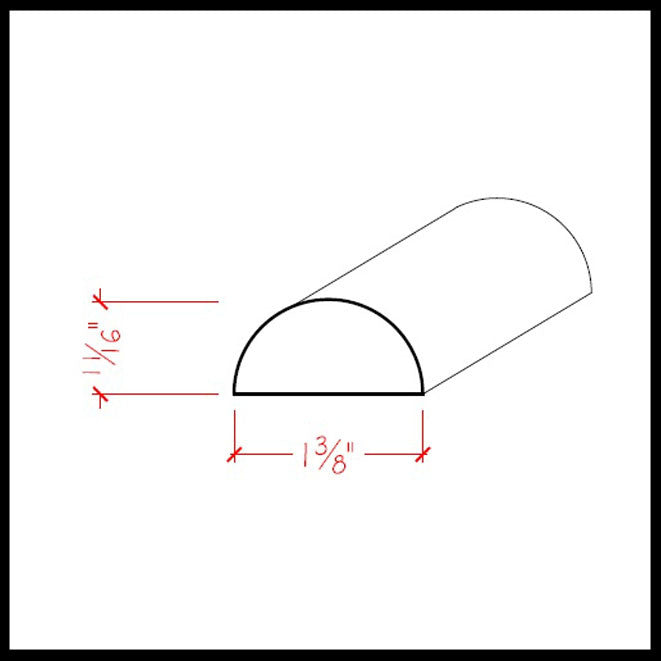 Moldura semicircular EWHR12 de 1-3/8" de ancho x 11/16". Sin terminar 