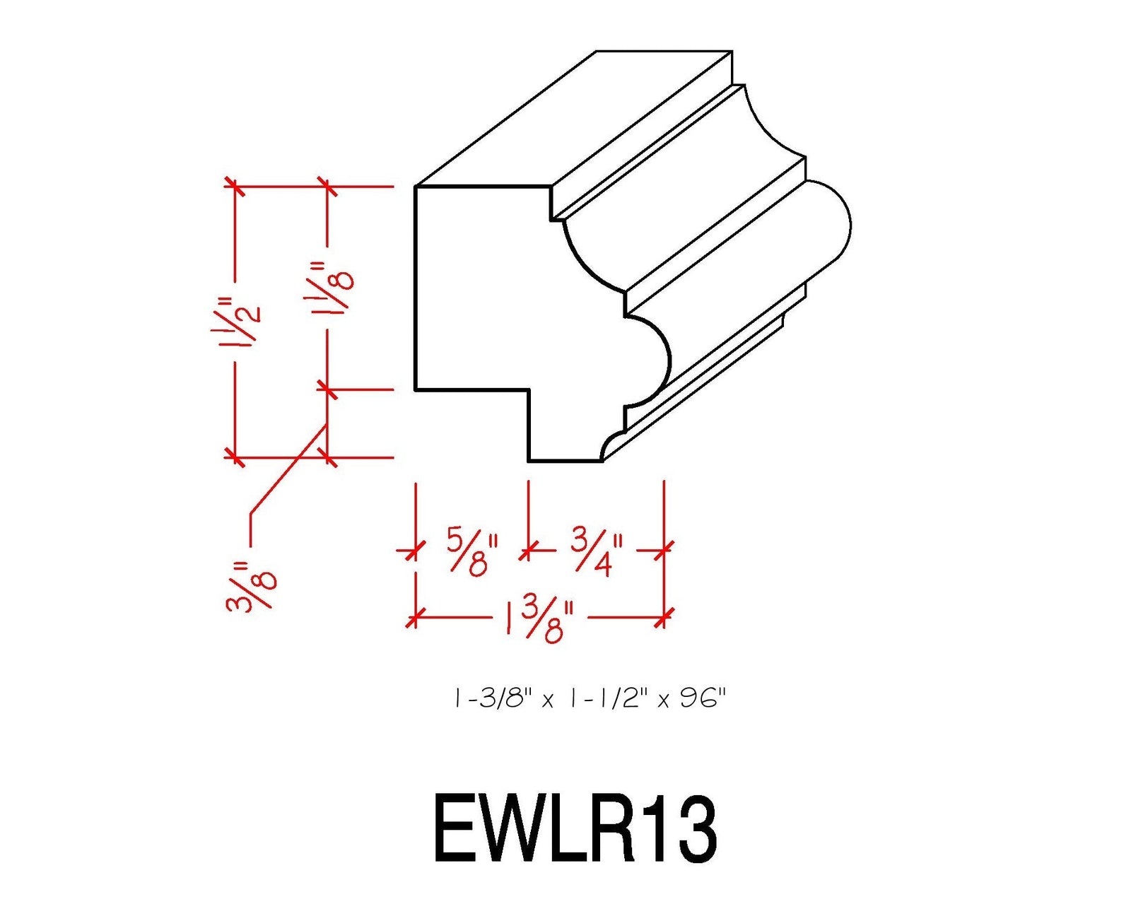 Riel de iluminación para gabinete de cocina EWLR13, moldura de 1-1/2