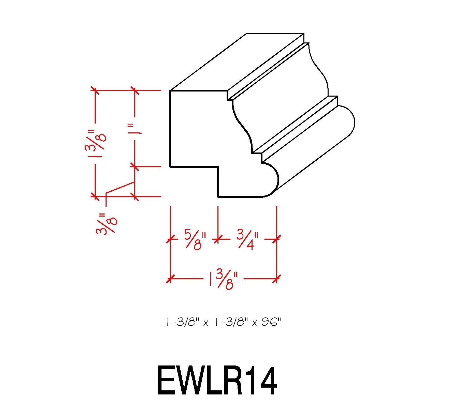 Riel de iluminación para gabinete de cocina EWLR14, moldura de 1-3/8" x 1-3/8". Sin terminar 