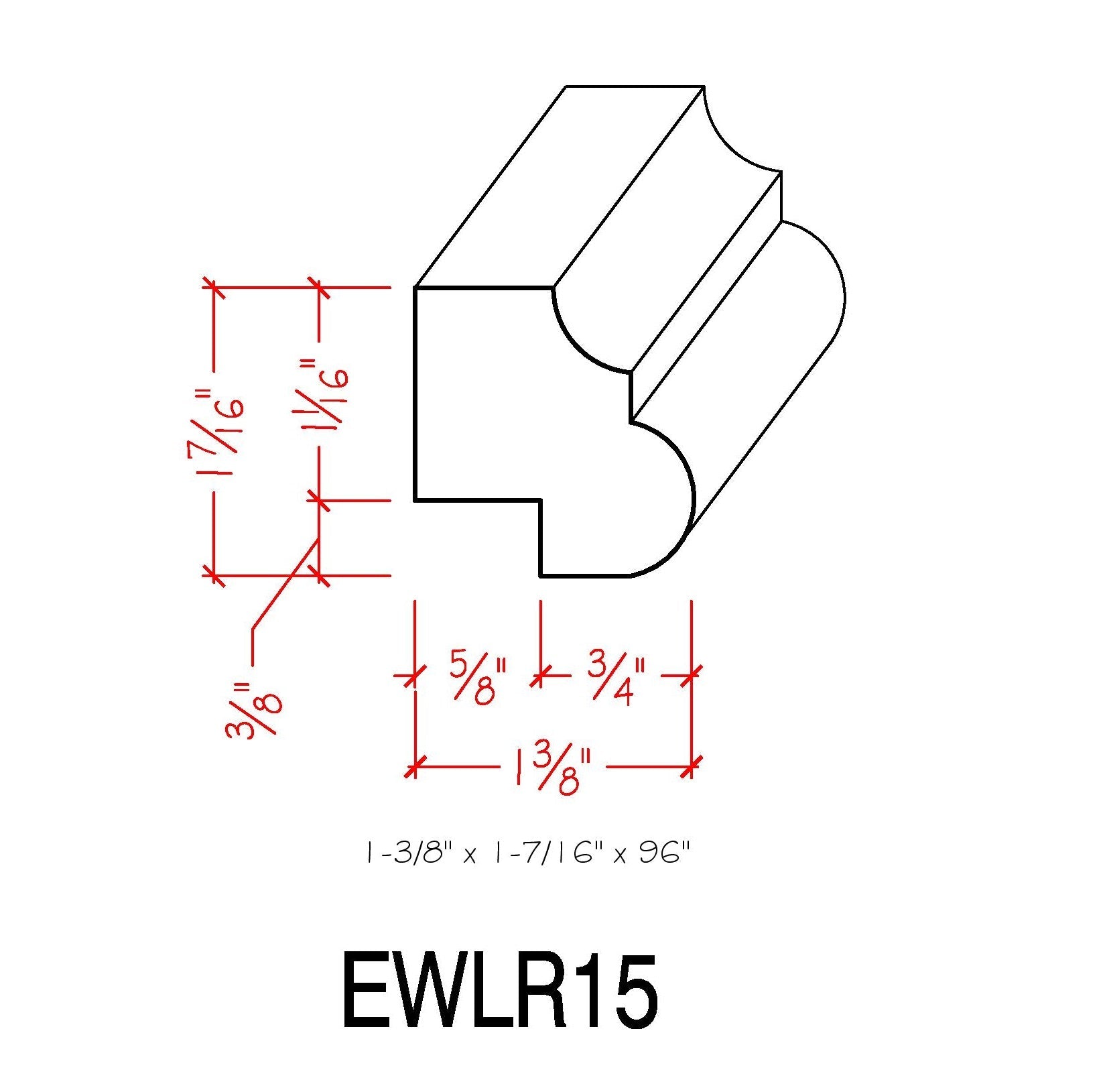 Riel de iluminación para gabinete de cocina EWLR15, moldura de 1-3/8" x 1-3/8". Sin terminar 