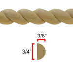 Moldura de cuerda EWRM12 de 3/4" de alto x 3/8" de borde. Sin terminar 