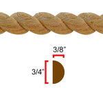 Moldura de cuerda EWRM12 de 3/4" de alto x 3/8" de borde. Sin terminar 