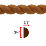 Moldura de cuerda EWRM12 de 3/4" de alto x 3/8" de borde. Sin terminar 