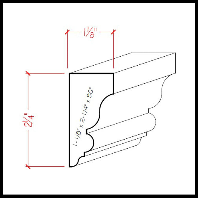 Moldura de corona maciza EWSC12 de 2-1/4" de alto x 1-1/8" de profundidad. Sin terminar