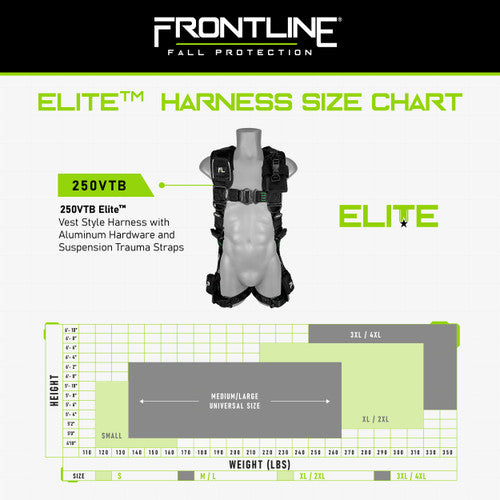 Frontline 250VTB Elite Vest Style Harness with Aluminum Hardware and Suspension Trauma Straps M/L