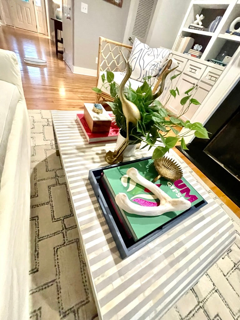 Bone Inlay Gray and White Waterfall Coffee table