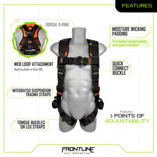 Frontline 110VTB Combat Lite Vest Style Harness with Aluminum Hardware and Suspension Trauma Straps 3X/4X