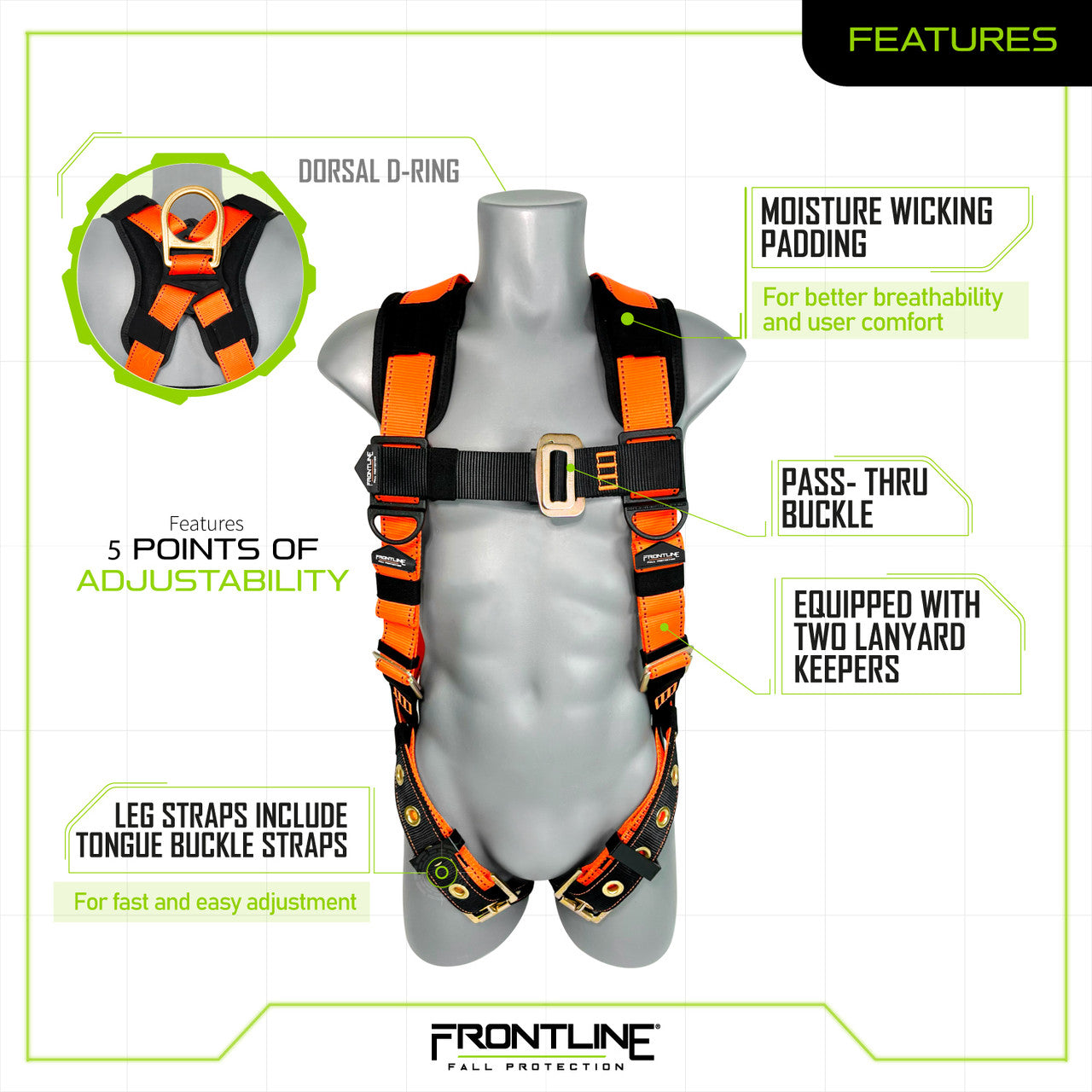 Frontline 50VTB Combat Economy Series Full Body Harness with Tongue Buckle Belt S