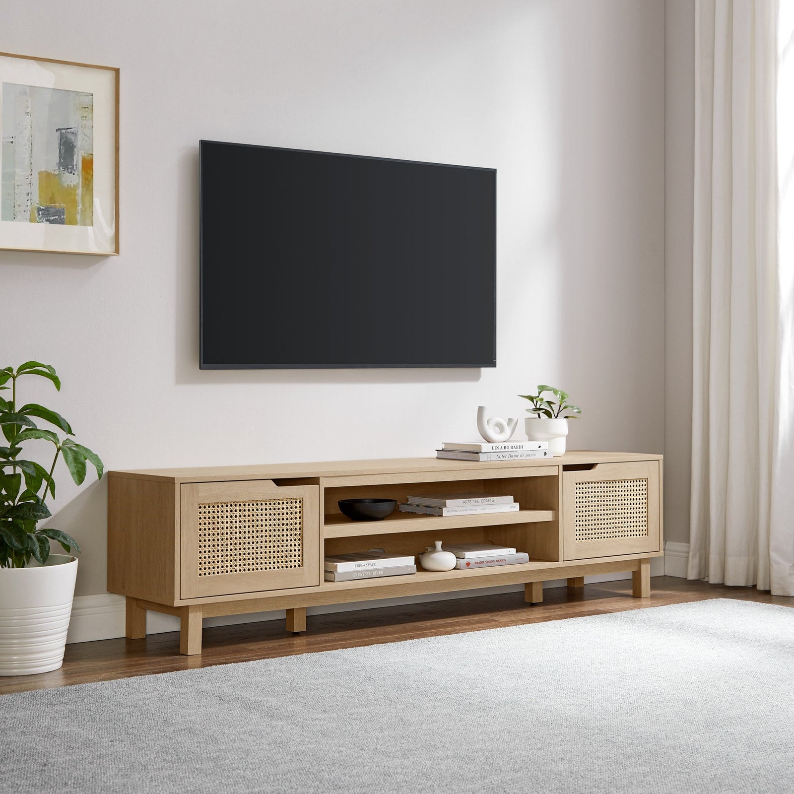 Mueble de TV de ratán sintético con dos puertas Hamkke Boho