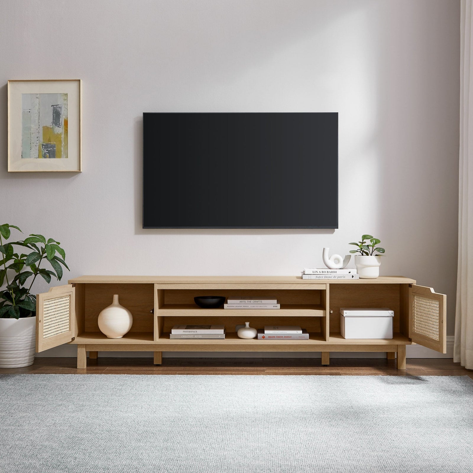 Mueble de TV de ratán sintético con dos puertas Hamkke Boho