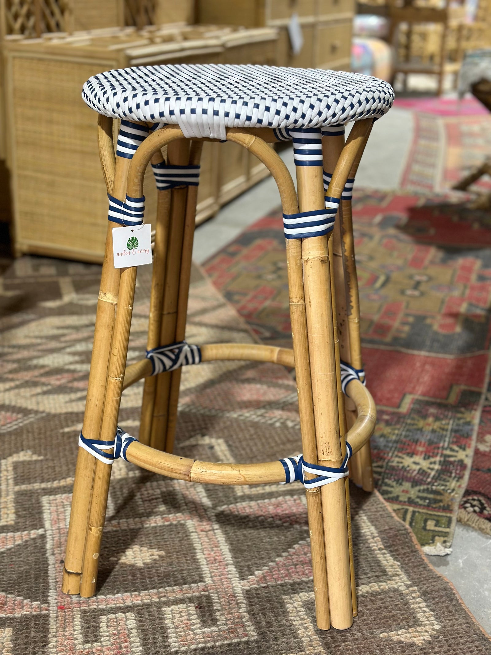 Vale Backless Counter Height Barstool - Blue/White