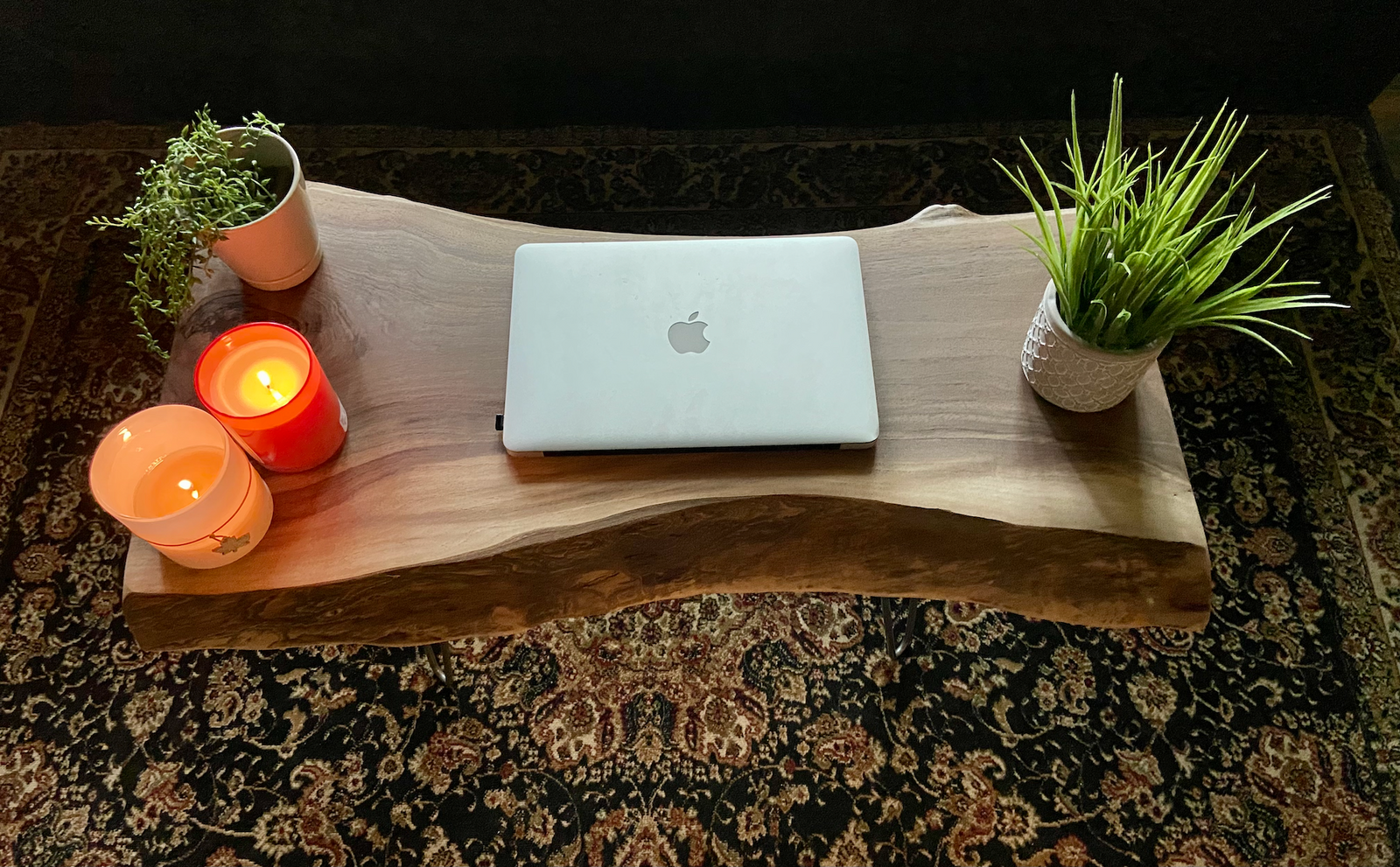 Gray and Violet Live Edge Walnut Rustic Wood Coffee Table