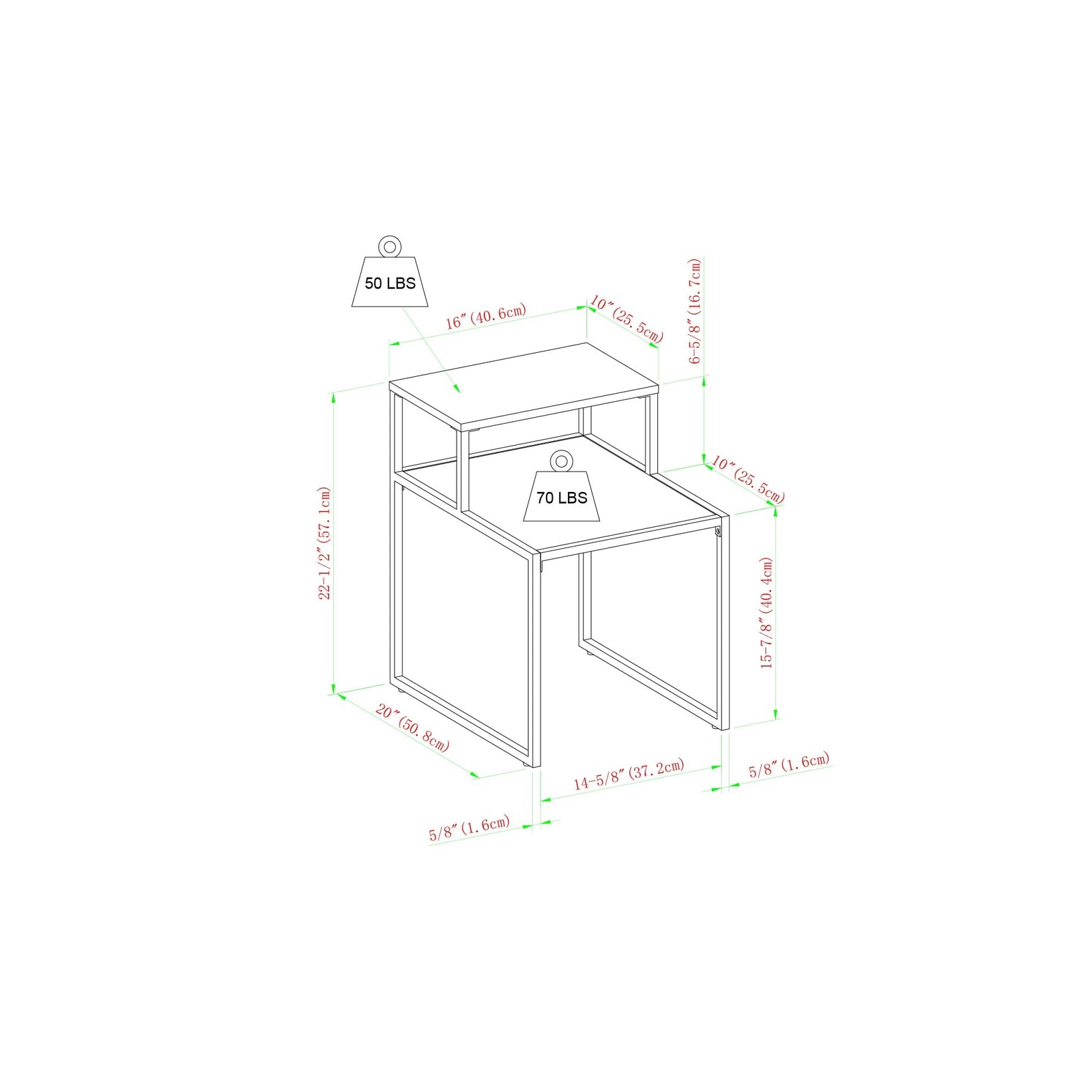 Mesa auxiliar de dos niveles de madera y metal Fasi de 16