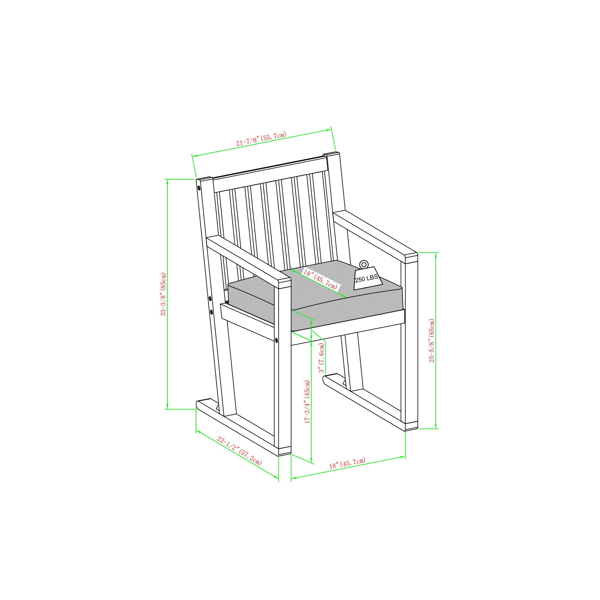 Prenton 2-Piece Modern Solid Wood Slatted Outdoor Dining Chair