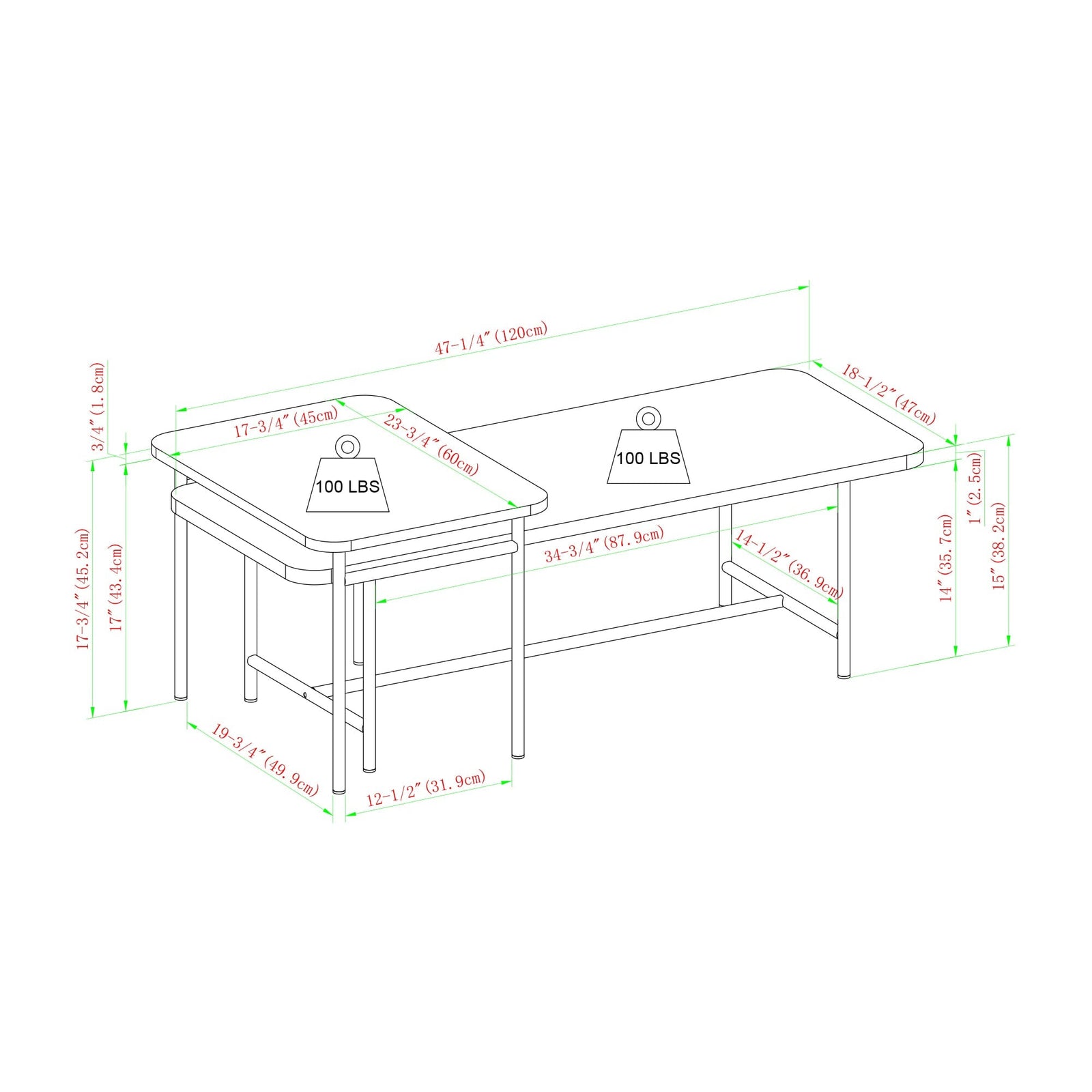 Mesa de centro nido moderna de dos piezas Reema