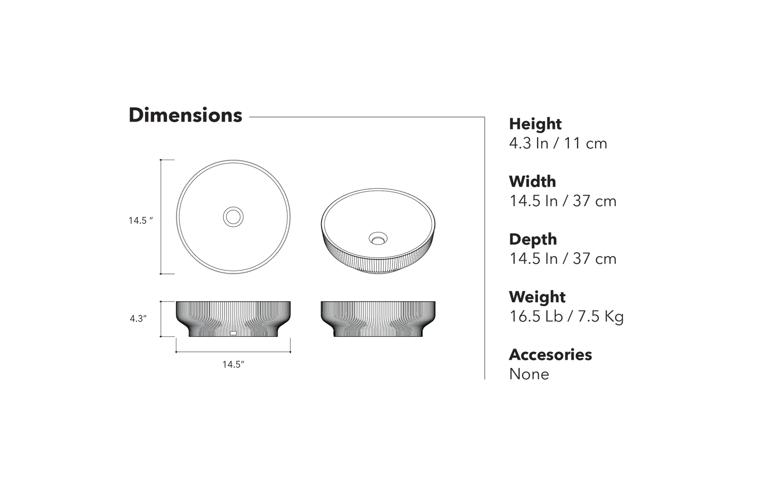 Lavabo de hormigón redondo de 14,5'' SUTOL01 - Baño