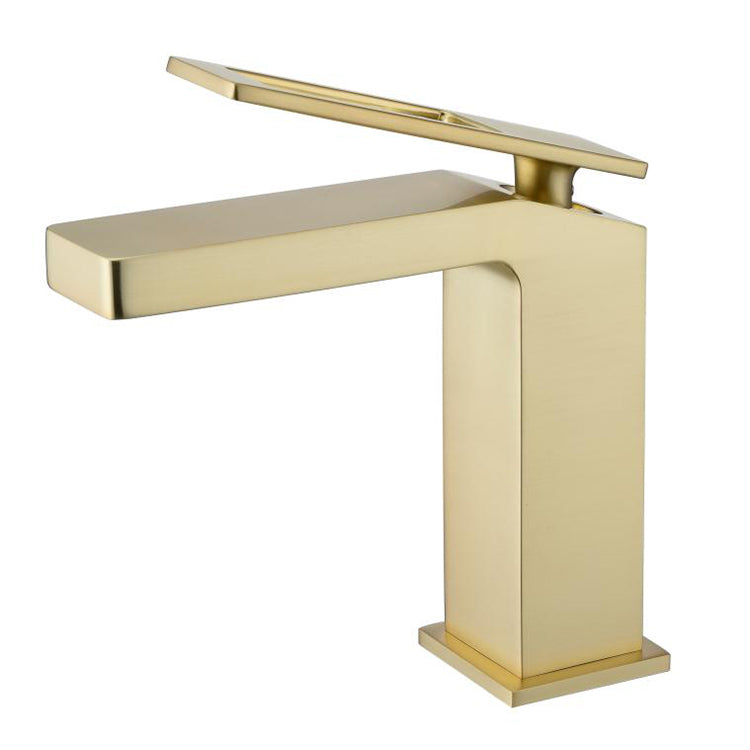 Brushed Gold Bathroom Sink Faucet single handle with pop up overflow brass drain